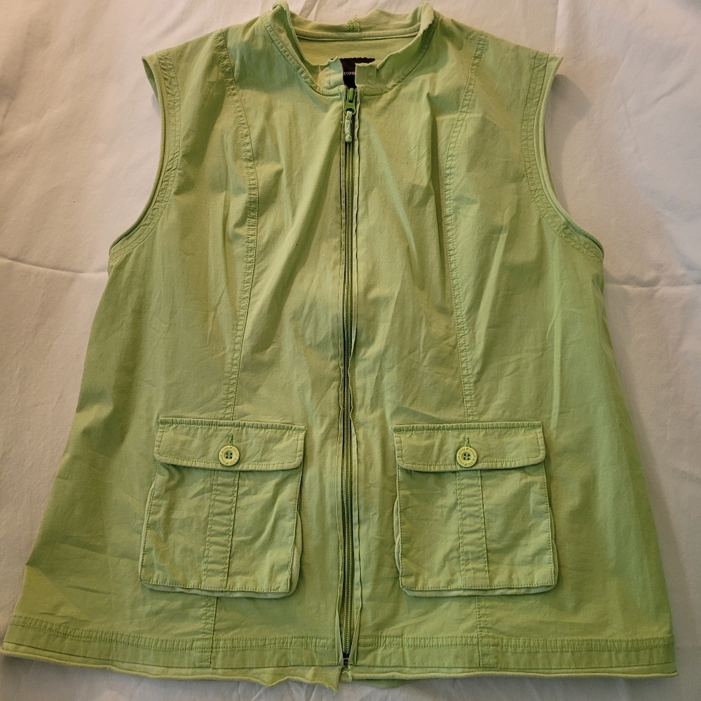 Cotton Ginny Vintage 2 Piece Retro Lime Green Zip Vest (S) and Ankle Pants (14)